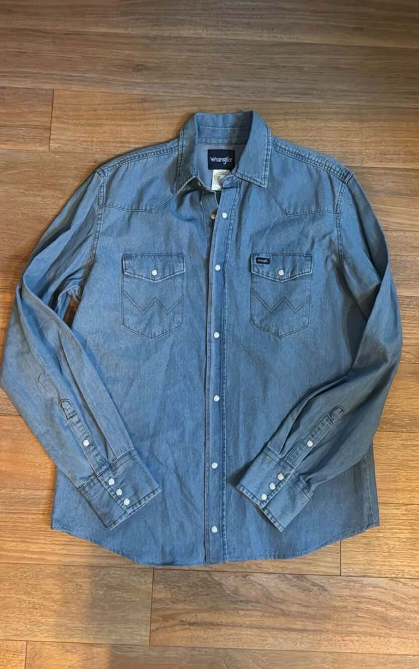 Wrangler Long Sleeve Denim Western Pearl Snap Shirt Mens LT